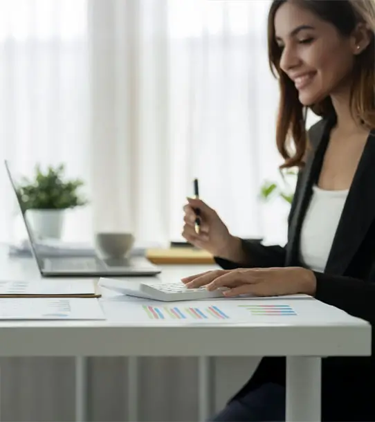 Close up view of bookkeeper or financial inspector hands making report.