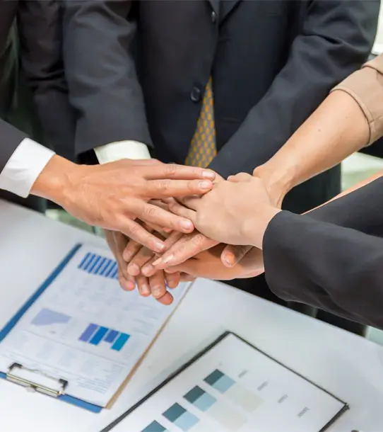 Hands were a collaboration concept of teamwork for success.